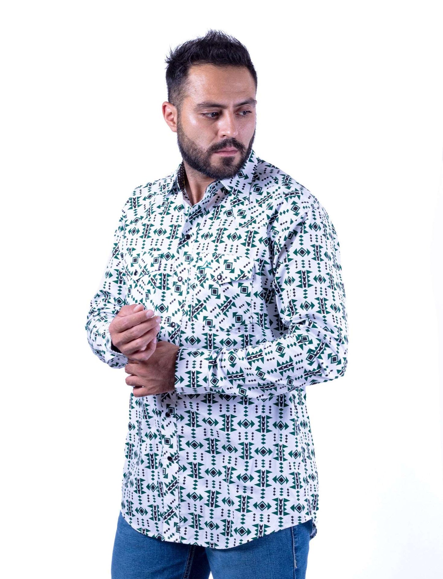 Camisa Vaquera DENVER Nativo verde base blanca CHH134