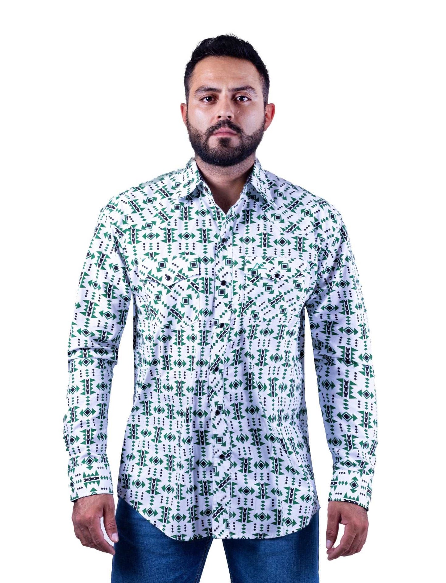 Camisa Vaquera DENVER Nativo verde base blanca CHH134