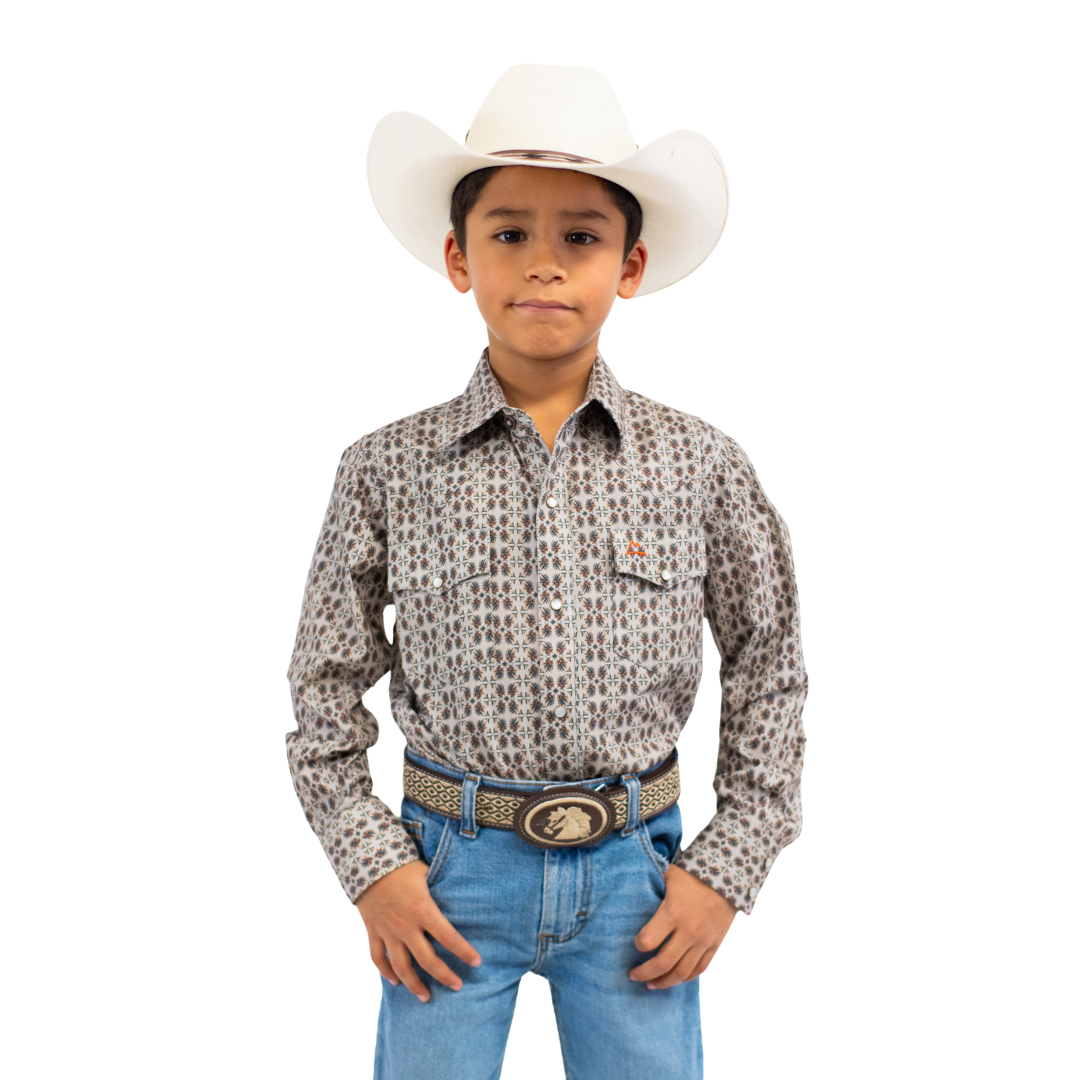 Camisa Kids Estampado Mosaico Maguey En Gris CKD039