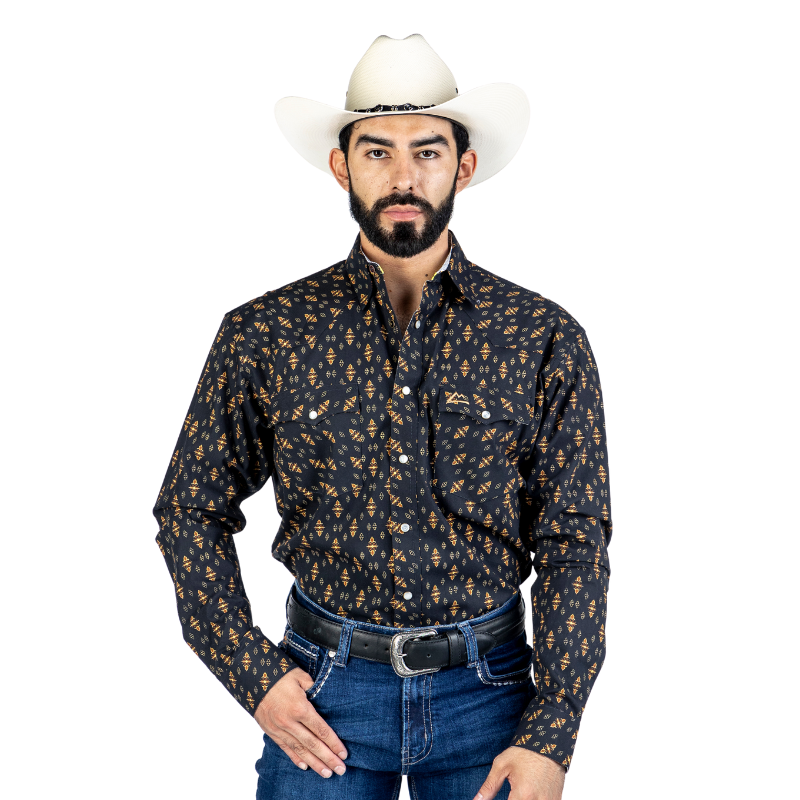 Camisa Vaquera Icy Denver Mayólica Negro con Amarillo