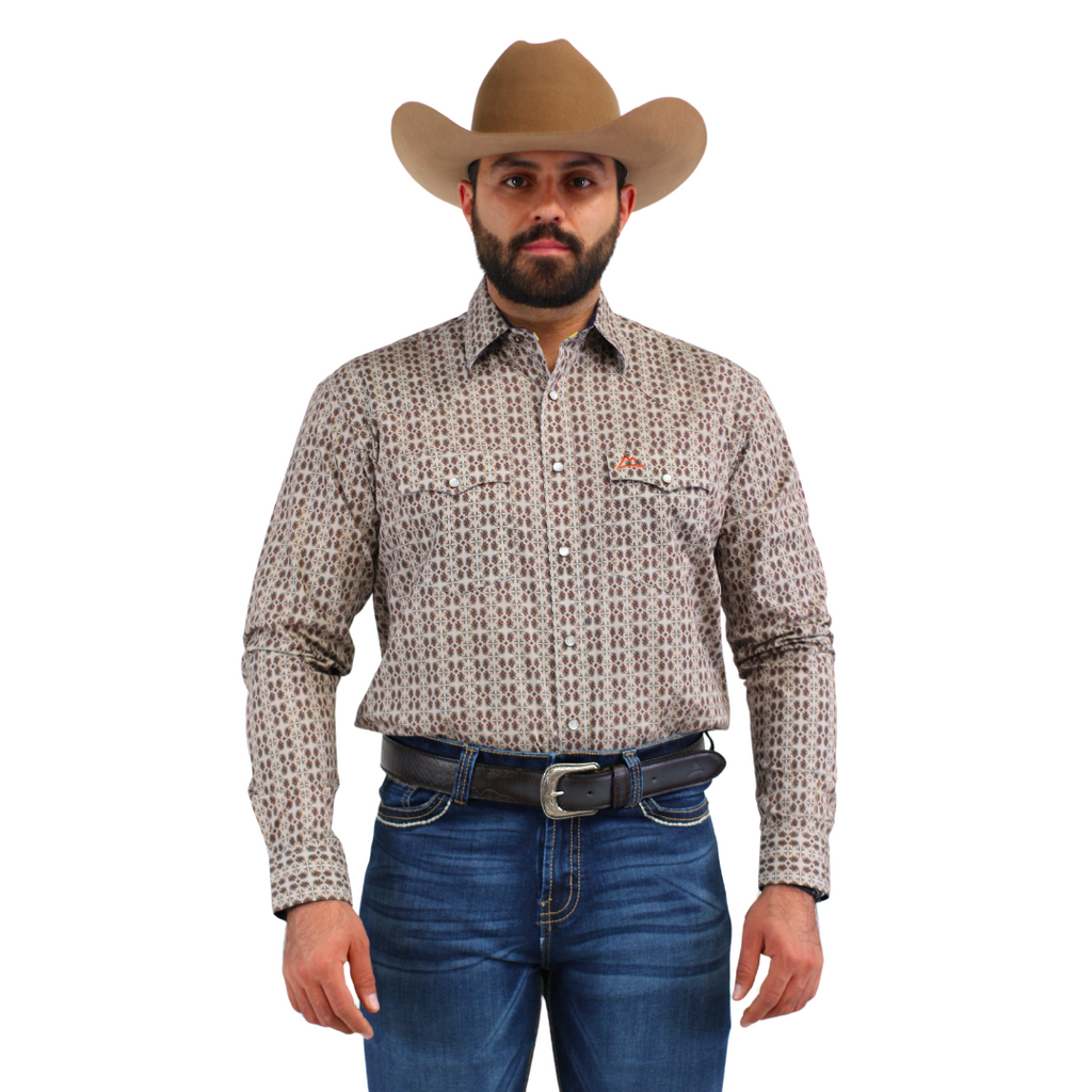 Camisa Vaquera Estampado Mosaico Maguey En Gris
