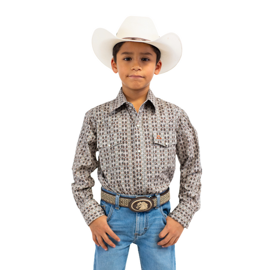 Camisa Kids Estampado Mosaico Maguey En Gris CKD039