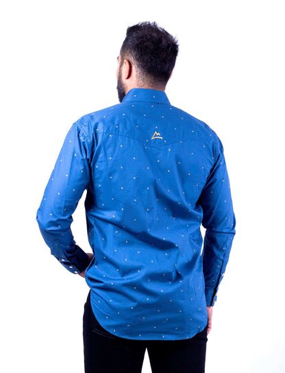Camisa Vaquera Premium Azul con hojas amarillas CHH123