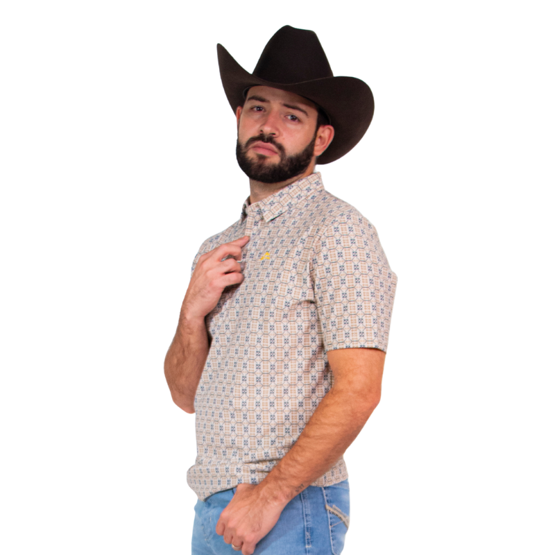 Polo Caballero UV Print Beige/Azul/Amarillo