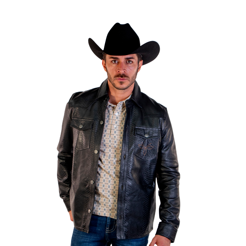 Sobrecamisa Vaquera Piel Negra Grabado Pitón