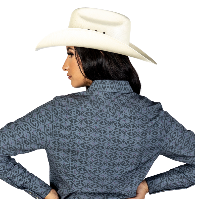 Camisa Vaquera Dama Estampado Mosaico Colibrí