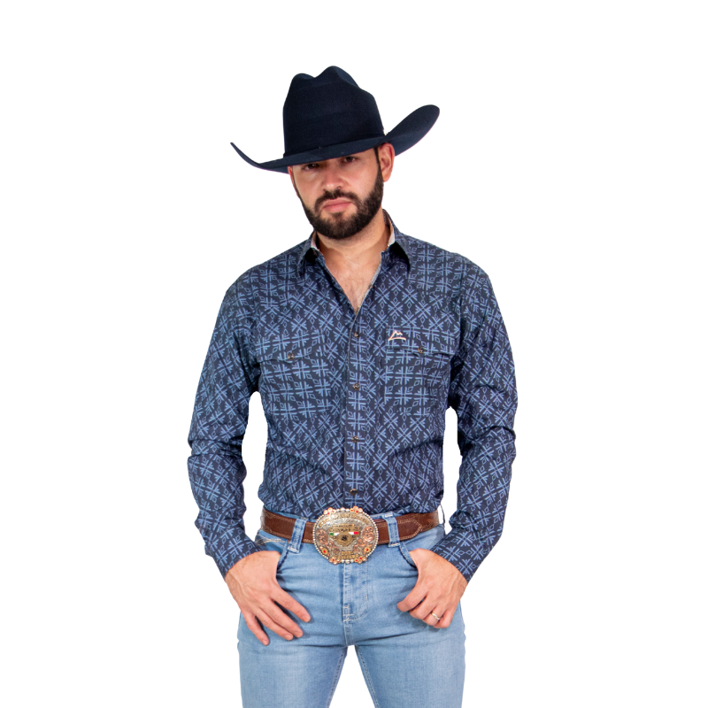 Camisa Vaquera Icy Denver Caballero Mosaico Azul Tribal