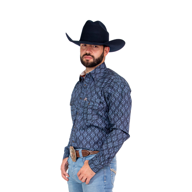 Camisa Vaquera Icy Denver Caballero Mosaico Azul Tribal