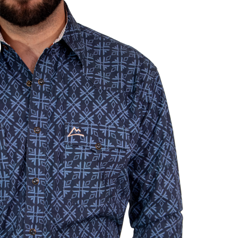 Camisa Vaquera Icy Denver Caballero Mosaico Azul Tribal