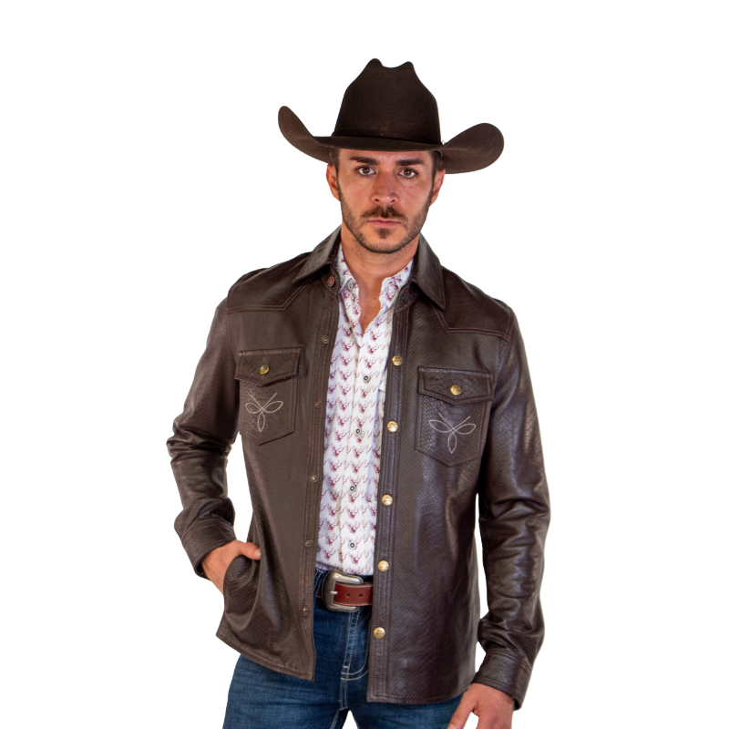 Saco Piel Vaquero Café Grabado Pitón