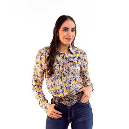 Camisa Vaquera Icy Denver Dama Flores Amarillas CM110