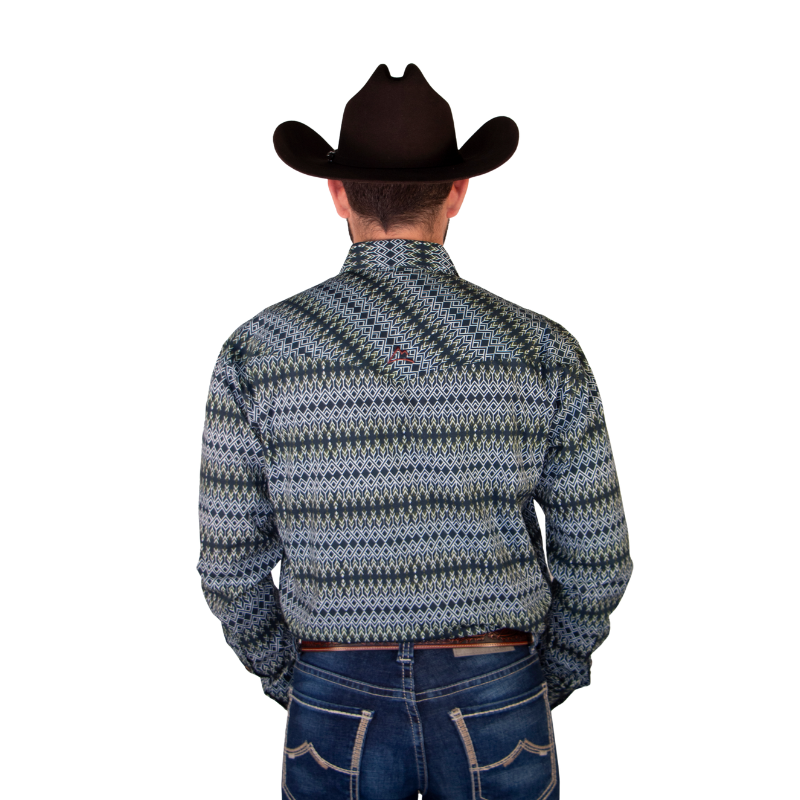 Camisa Vaquera Caballero Flechas Aztecas Verde