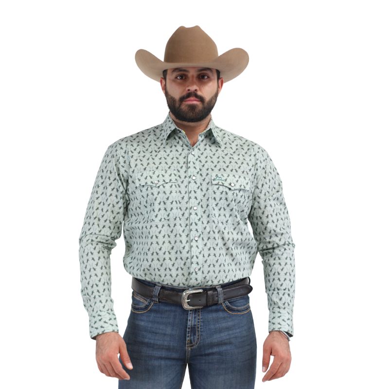 Camisa Vaquera Hombre Icy Denver Verde Caballos