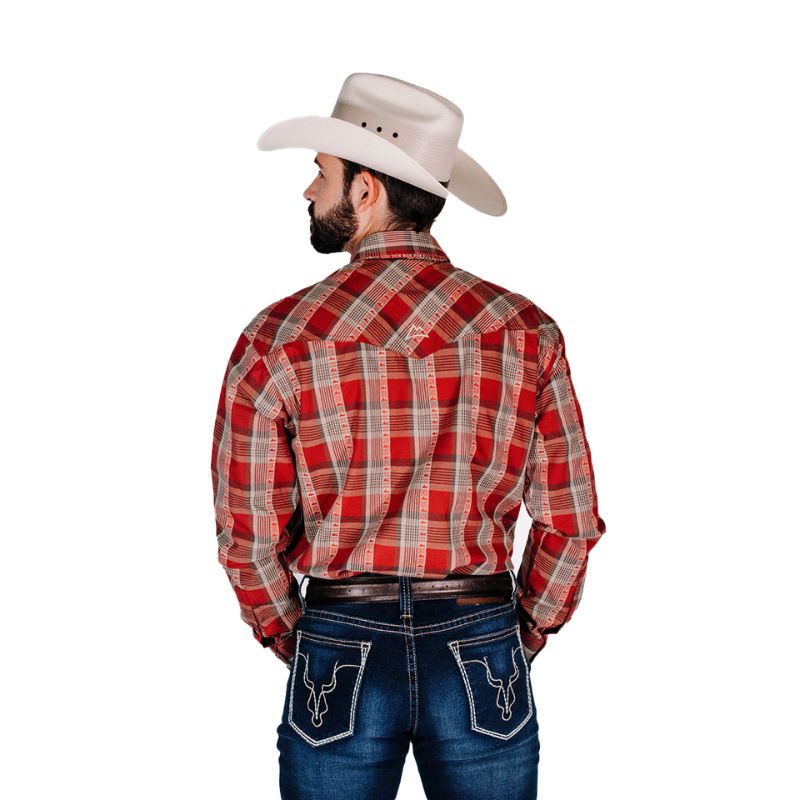 Camisa Vaquera Icy Denver Hombre Cuadros Vino