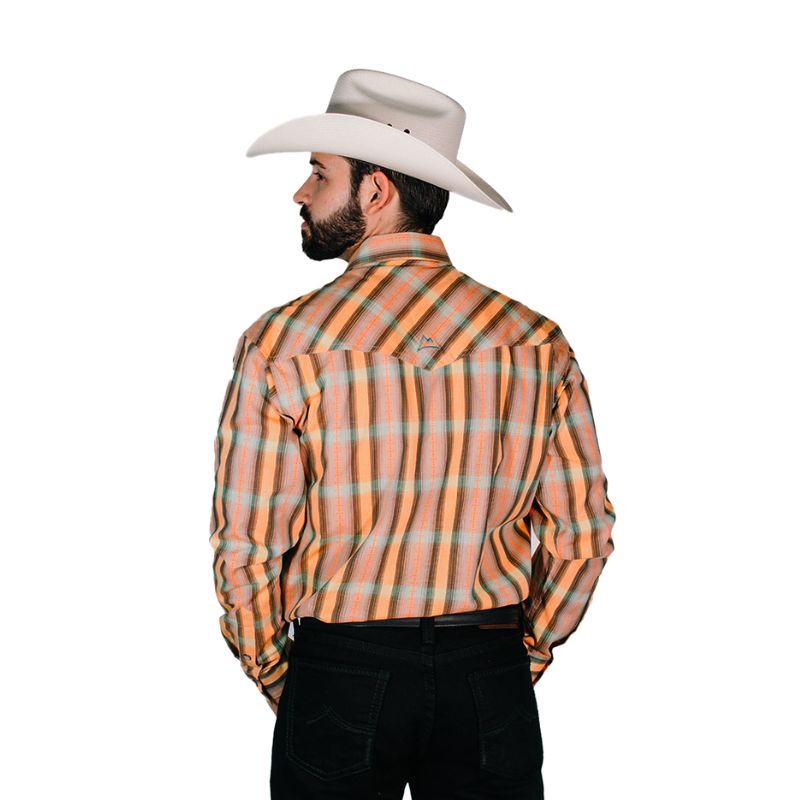 Camisa Vaquera Preteñido Cuadros Naranja
