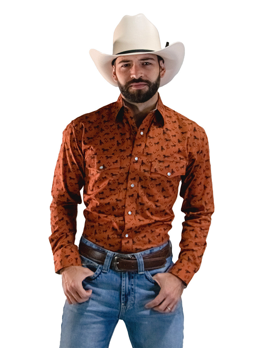 Camisa Vaquera Marrón Con Caballos