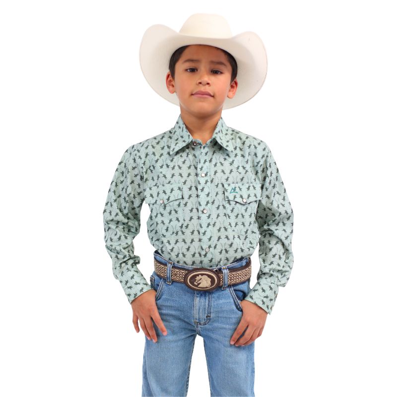 Camisa Kids Estampado Caballos Color Verde CKD037