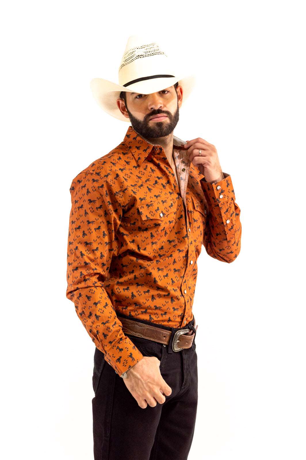 Camisa vaquera marrón c/caballos