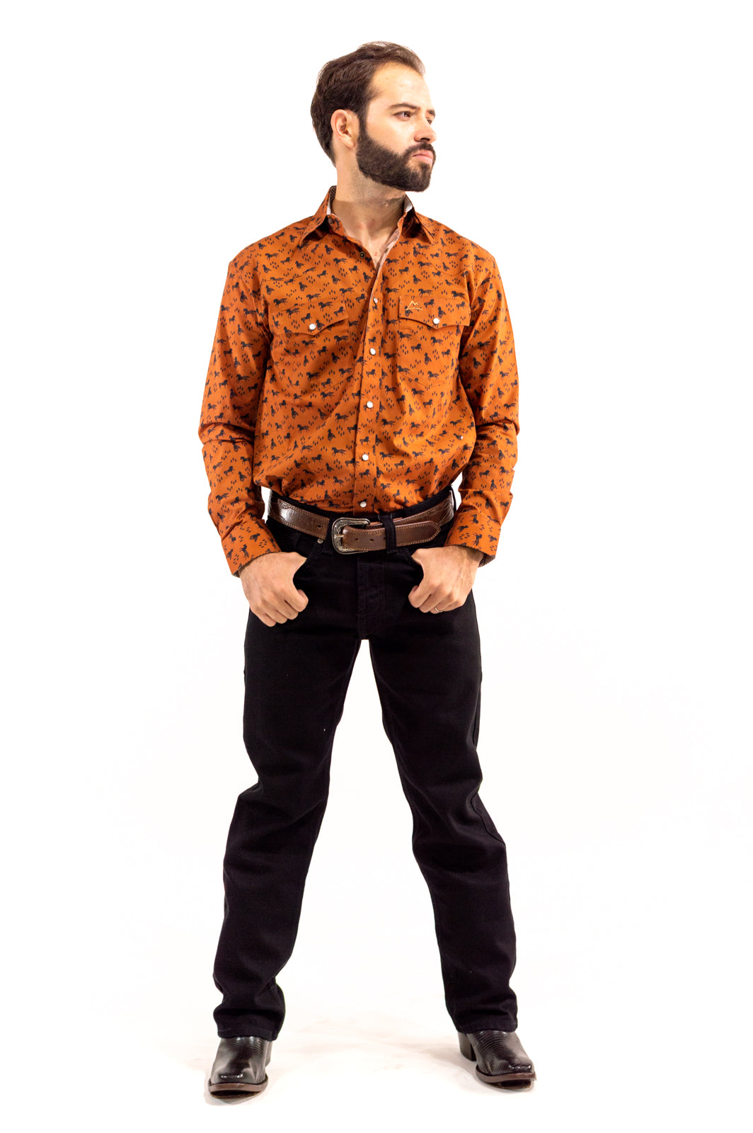 Camisa Vaquera Marrón Con Caballos