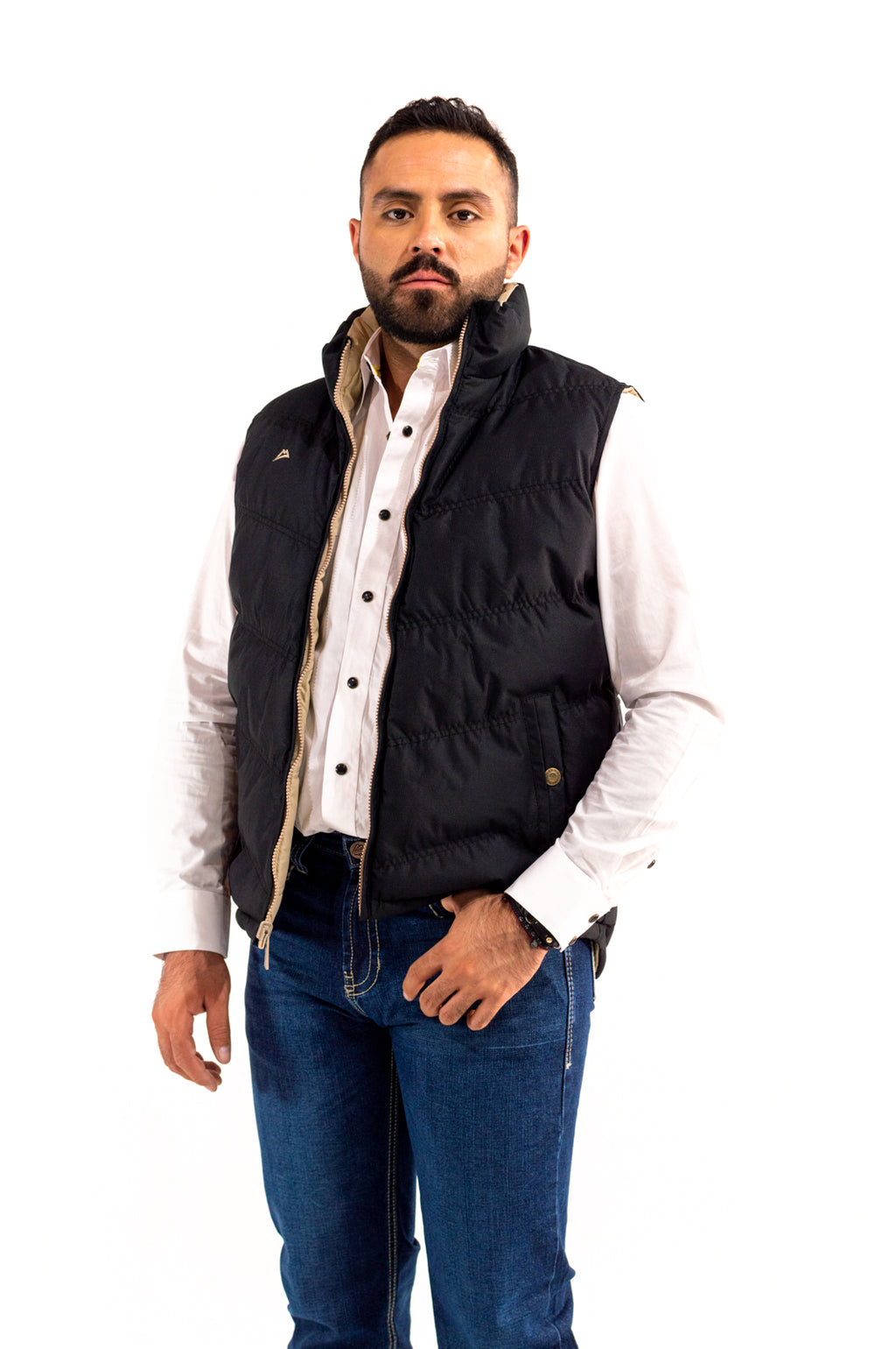 VE120517-DT1-2 Chaleco Caballero Doble Vista Black/Kakhi