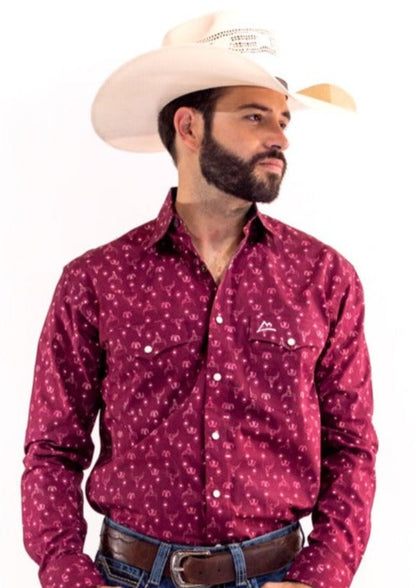 RED WITH WHITE BULL Cowboy Shirt CHH158
