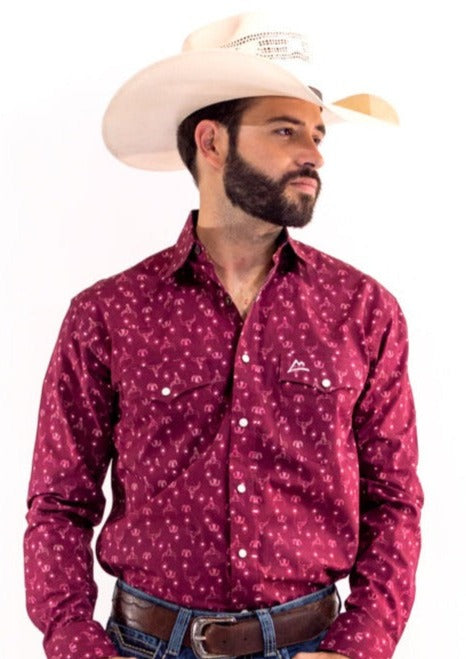 Camisa Vaquera Tinto con Toro Blanco CHH158