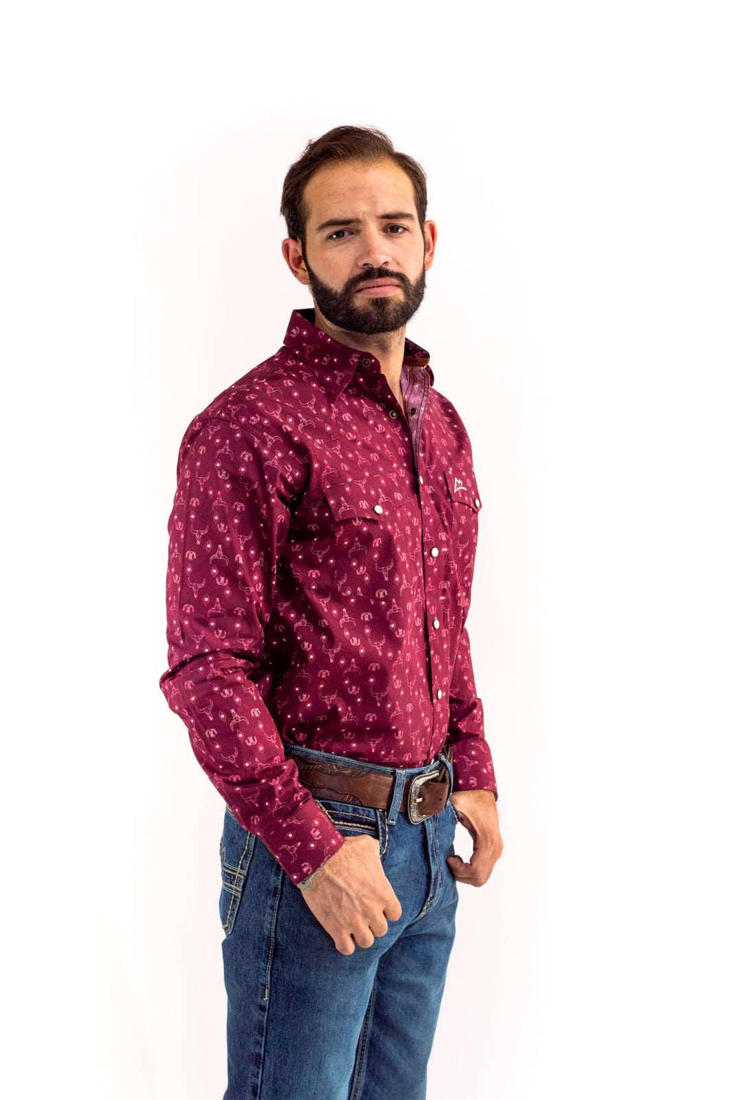 Camisa Vaquera tinto con toro blanco