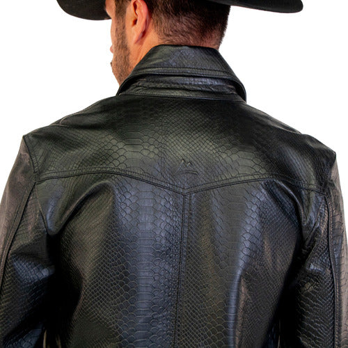 Sobrecamisa Vaquera Piel Negra Grabado Pitón