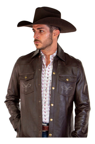 Saco Piel Vaquero Café Grabado Pitón
