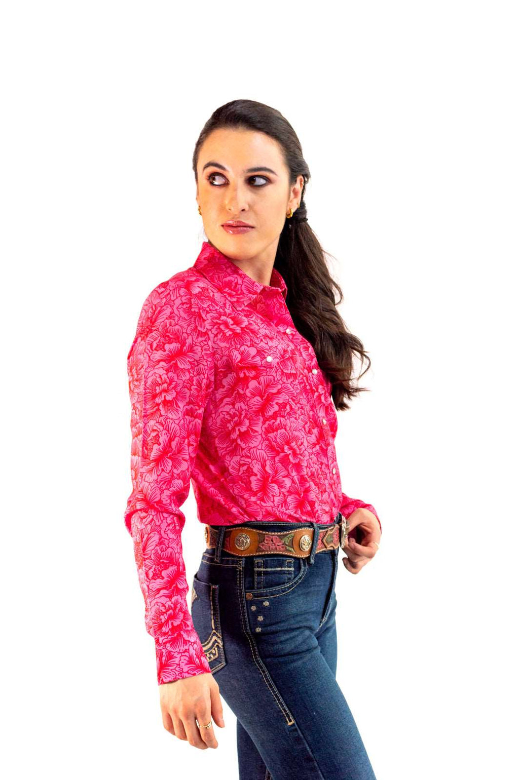 Camisa vaquera premium flores fiusha