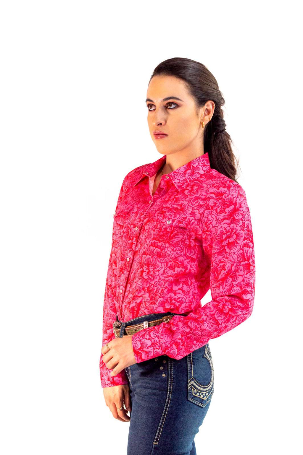 Camisa vaquera premium flores fiusha