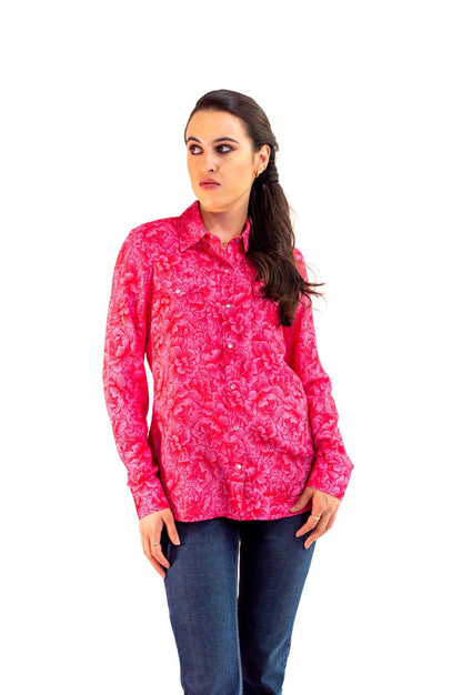 Camisa vaquera premium flores fiusha