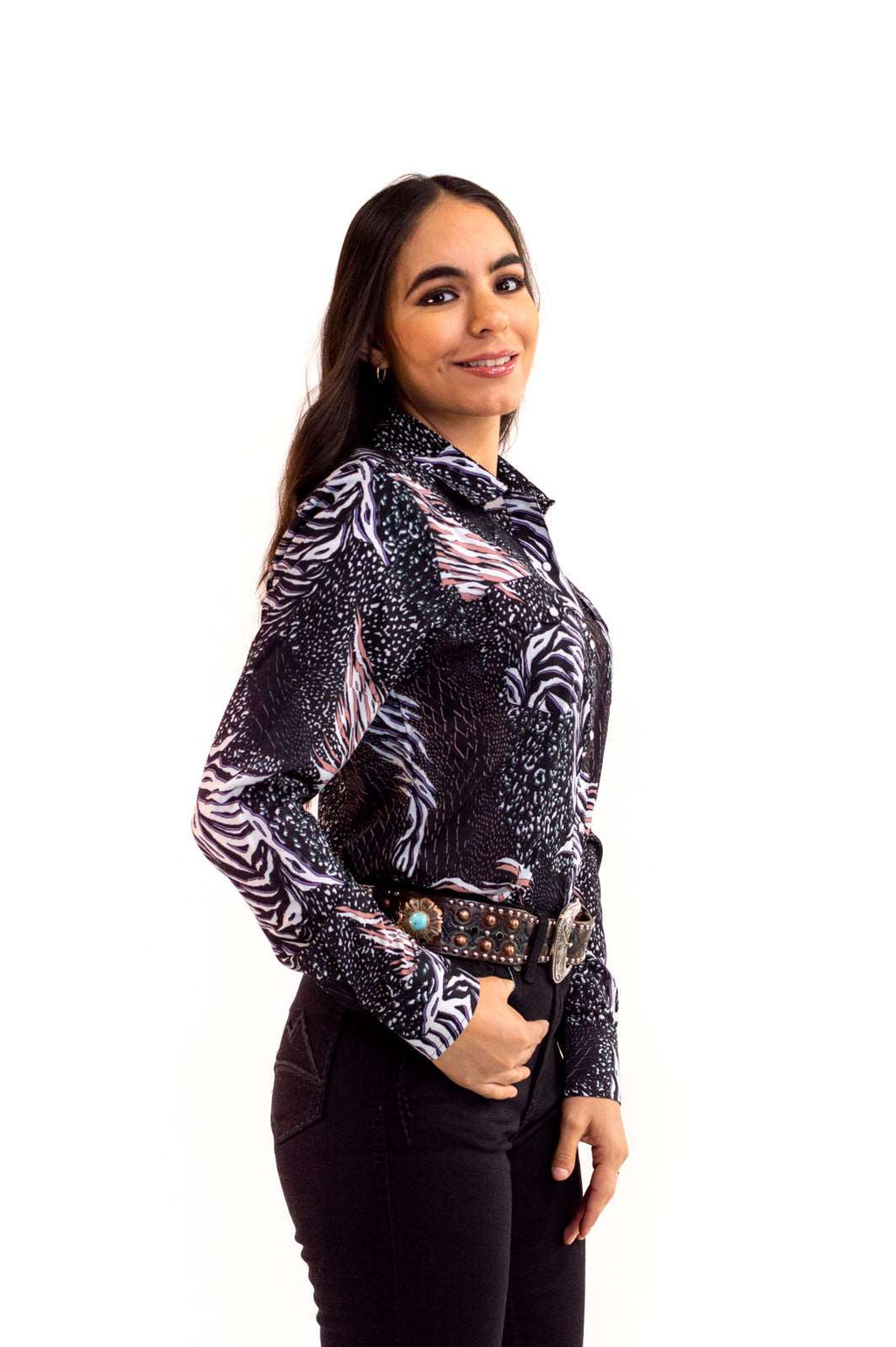 Camisa Vaquera Premium animal print negro