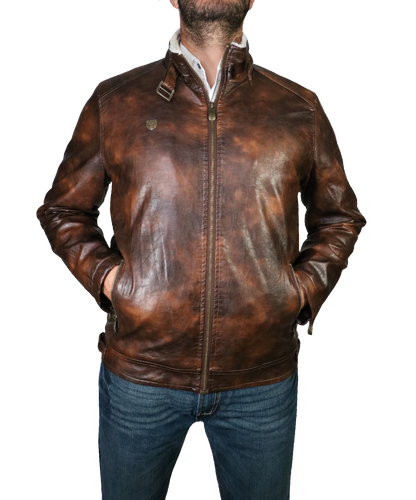 Brown Leather Men's Jacket JKP090419-11